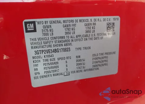 2011 GMC Sierra 1500 Sle из США, поврежденный, VIN 3GTP2VE34BG170823